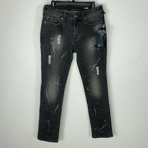 Seven7 Classic Straight Jeans Black Distressed New